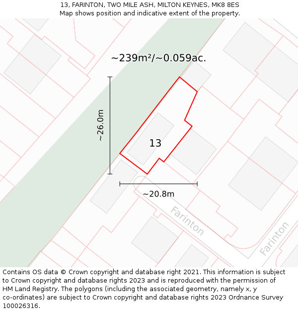 13, FARINTON, TWO MILE ASH, MILTON KEYNES, MK8 8ES: Plot and title map
