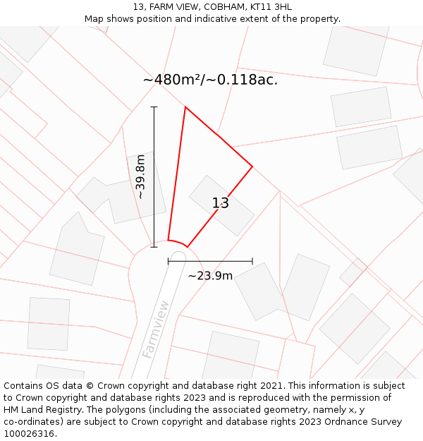 13, FARM VIEW, COBHAM, KT11 3HL: Plot and title map