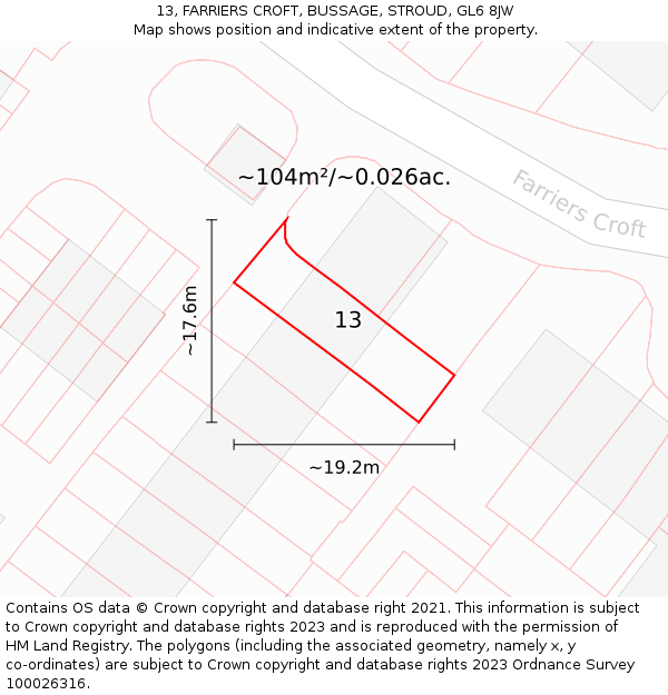 13, FARRIERS CROFT, BUSSAGE, STROUD, GL6 8JW: Plot and title map
