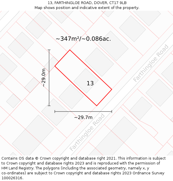 13, FARTHINGLOE ROAD, DOVER, CT17 9LB: Plot and title map