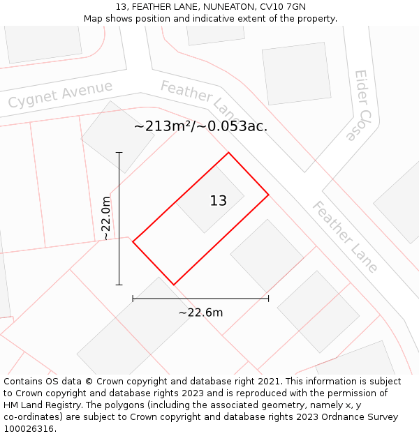 13, FEATHER LANE, NUNEATON, CV10 7GN: Plot and title map