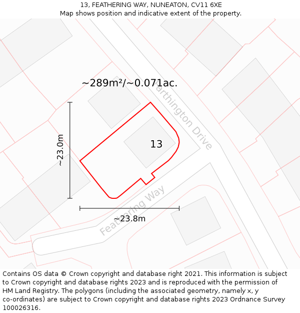 13, FEATHERING WAY, NUNEATON, CV11 6XE: Plot and title map