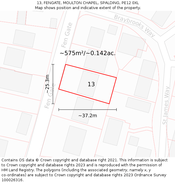 13, FENGATE, MOULTON CHAPEL, SPALDING, PE12 0XL: Plot and title map