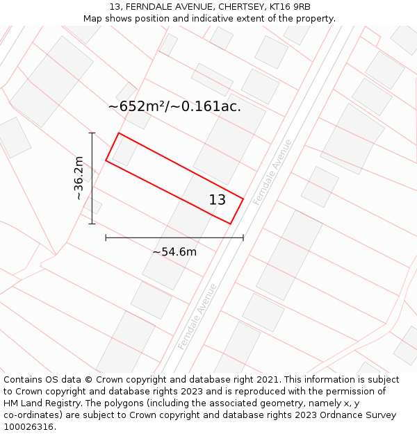 13, FERNDALE AVENUE, CHERTSEY, KT16 9RB: Plot and title map