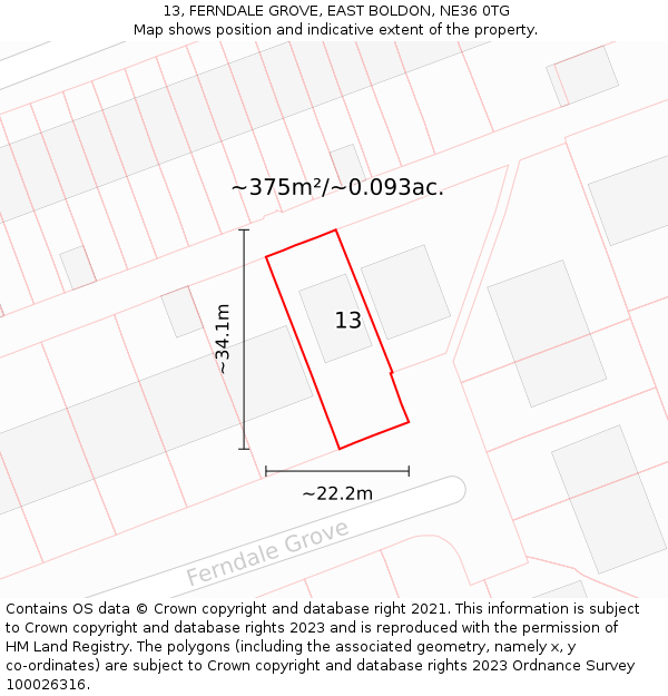 13, FERNDALE GROVE, EAST BOLDON, NE36 0TG: Plot and title map