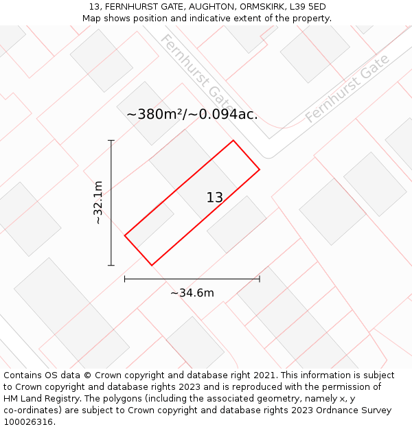 13, FERNHURST GATE, AUGHTON, ORMSKIRK, L39 5ED: Plot and title map