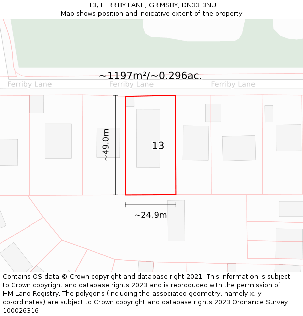 13, FERRIBY LANE, GRIMSBY, DN33 3NU: Plot and title map