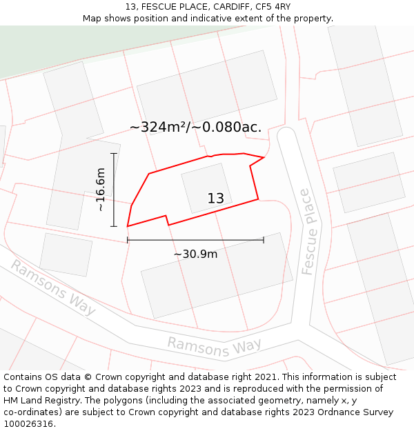 13, FESCUE PLACE, CARDIFF, CF5 4RY: Plot and title map