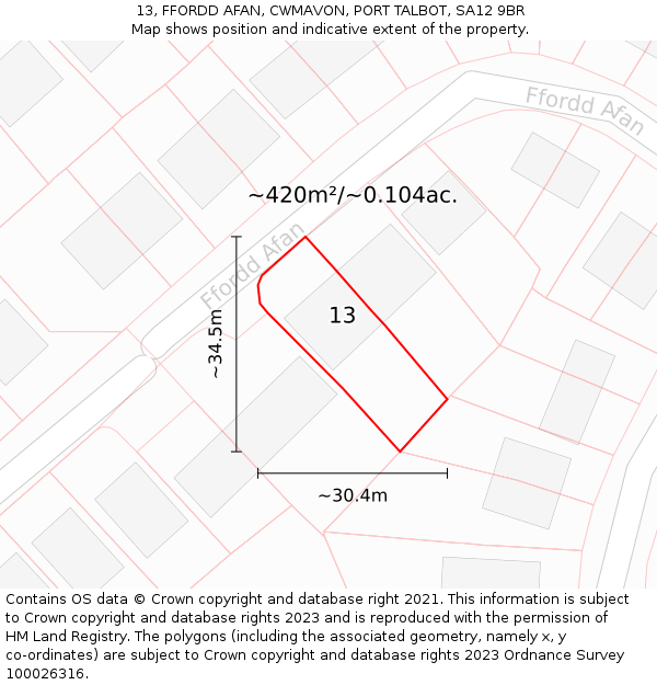13, FFORDD AFAN, CWMAVON, PORT TALBOT, SA12 9BR: Plot and title map