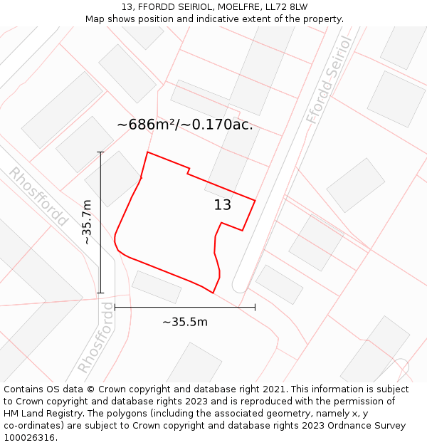 13, FFORDD SEIRIOL, MOELFRE, LL72 8LW: Plot and title map