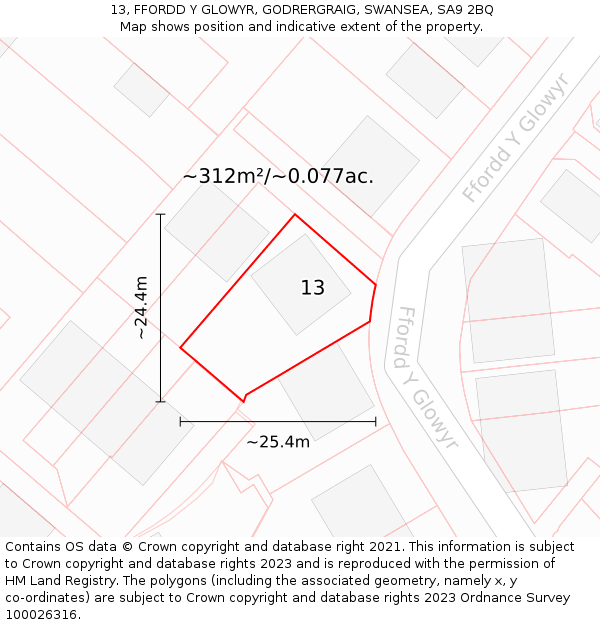 13, FFORDD Y GLOWYR, GODRERGRAIG, SWANSEA, SA9 2BQ: Plot and title map