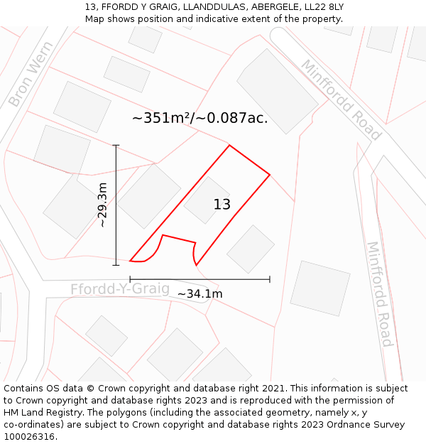 13, FFORDD Y GRAIG, LLANDDULAS, ABERGELE, LL22 8LY: Plot and title map