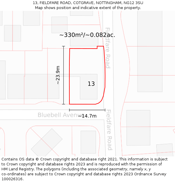 13, FIELDFARE ROAD, COTGRAVE, NOTTINGHAM, NG12 3SU: Plot and title map