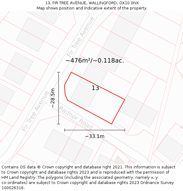 13, FIR TREE AVENUE, WALLINGFORD, OX10 0NX: Plot and title map