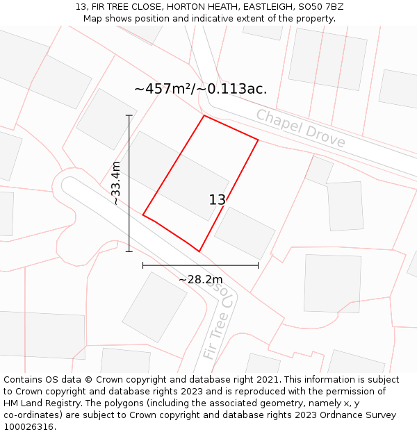 13, FIR TREE CLOSE, HORTON HEATH, EASTLEIGH, SO50 7BZ: Plot and title map