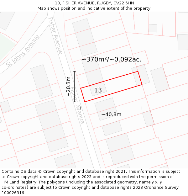 13, FISHER AVENUE, RUGBY, CV22 5HN: Plot and title map
