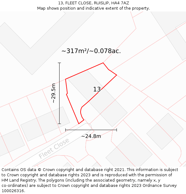 13, FLEET CLOSE, RUISLIP, HA4 7AZ: Plot and title map