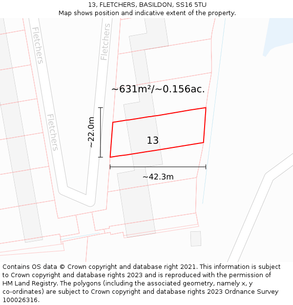 13, FLETCHERS, BASILDON, SS16 5TU: Plot and title map