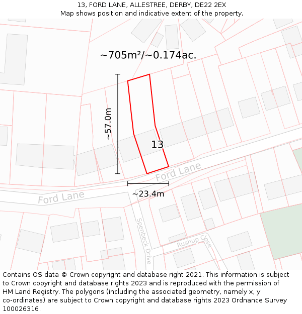 13, FORD LANE, ALLESTREE, DERBY, DE22 2EX: Plot and title map