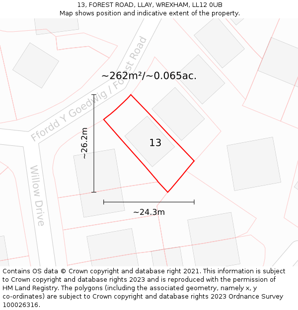 13, FOREST ROAD, LLAY, WREXHAM, LL12 0UB: Plot and title map