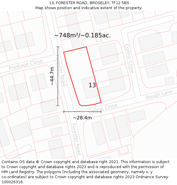 13, FORESTER ROAD, BROSELEY, TF12 5BS: Plot and title map