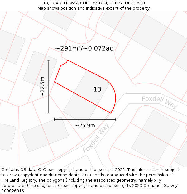 13, FOXDELL WAY, CHELLASTON, DERBY, DE73 6PU: Plot and title map