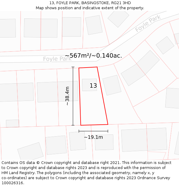 13, FOYLE PARK, BASINGSTOKE, RG21 3HD: Plot and title map