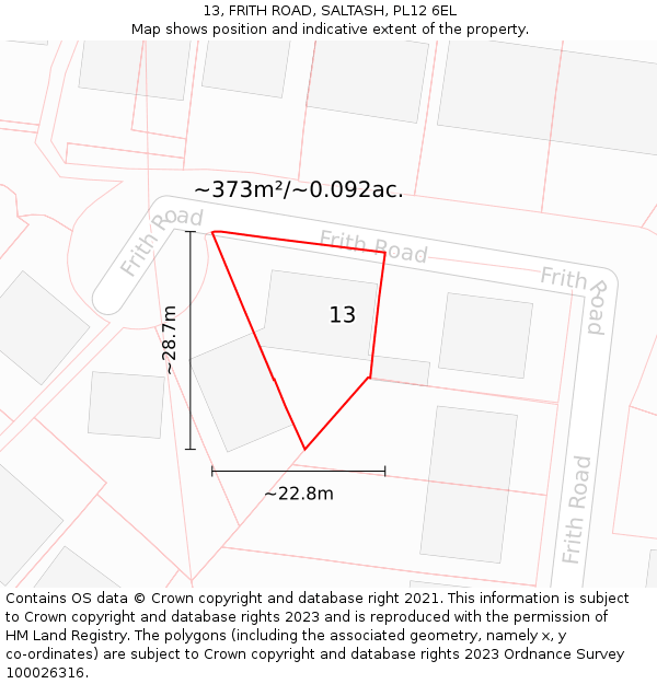 13, FRITH ROAD, SALTASH, PL12 6EL: Plot and title map
