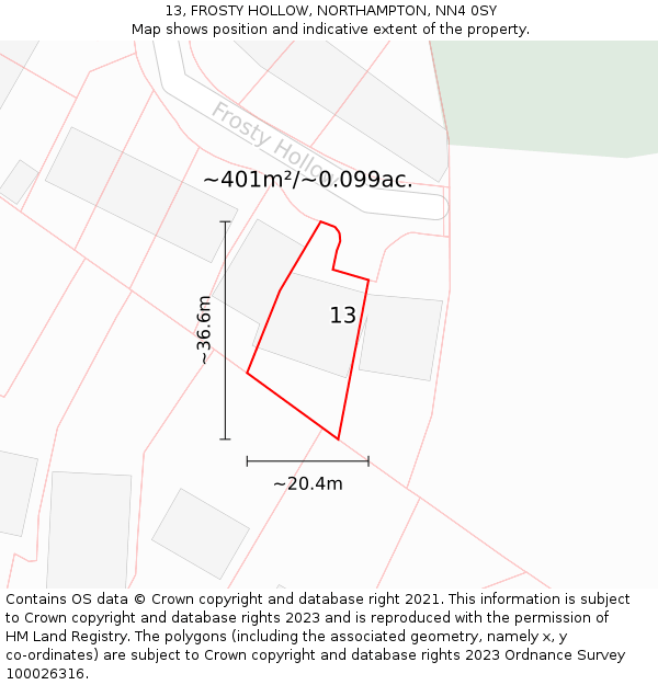13, FROSTY HOLLOW, NORTHAMPTON, NN4 0SY: Plot and title map