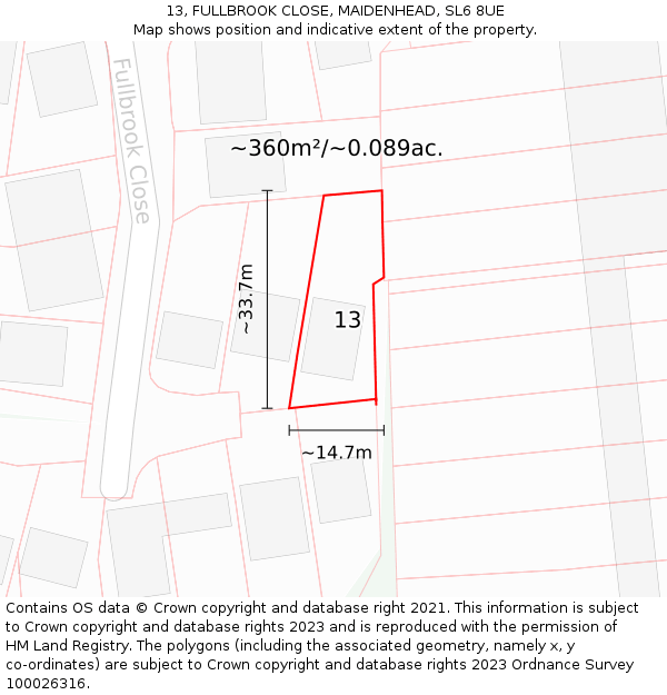 13, FULLBROOK CLOSE, MAIDENHEAD, SL6 8UE: Plot and title map