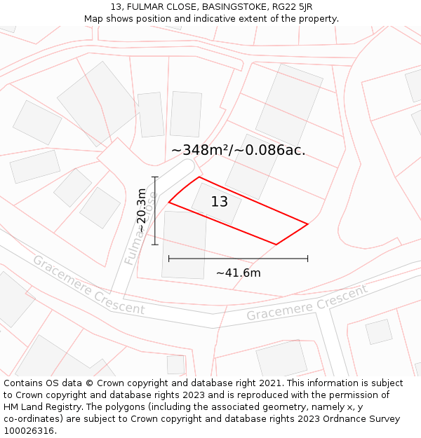 13, FULMAR CLOSE, BASINGSTOKE, RG22 5JR: Plot and title map