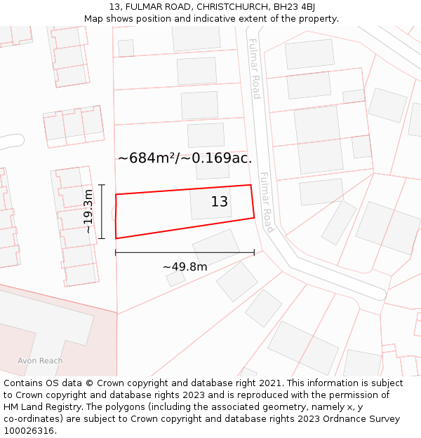 13, FULMAR ROAD, CHRISTCHURCH, BH23 4BJ: Plot and title map