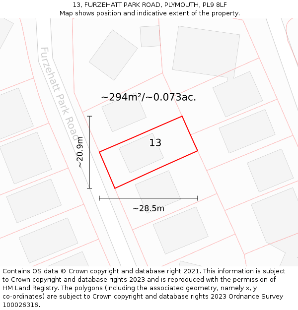 13, FURZEHATT PARK ROAD, PLYMOUTH, PL9 8LF: Plot and title map