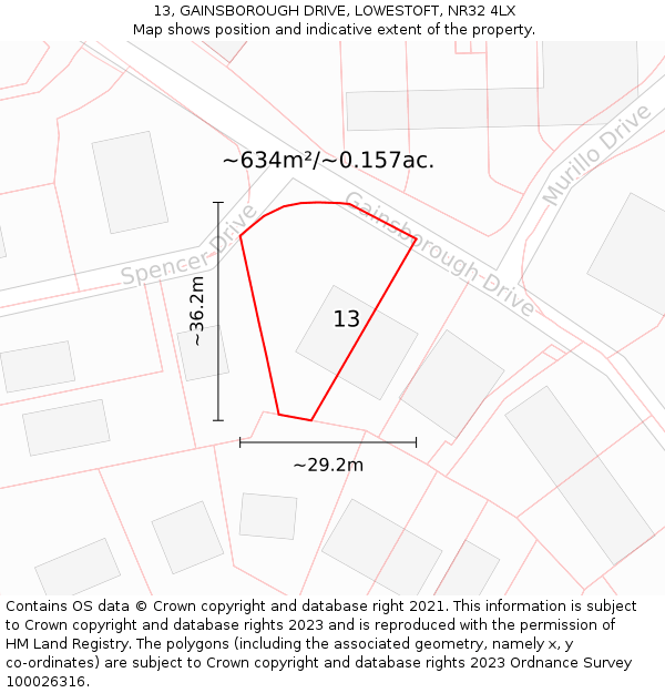 13, GAINSBOROUGH DRIVE, LOWESTOFT, NR32 4LX: Plot and title map