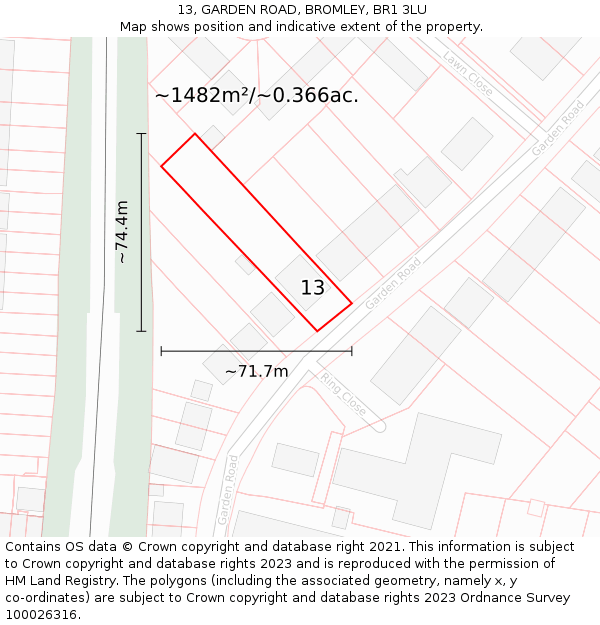 13, GARDEN ROAD, BROMLEY, BR1 3LU: Plot and title map