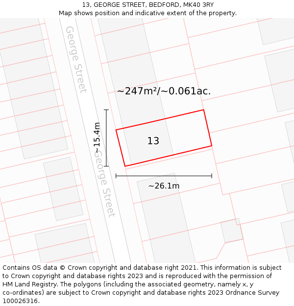 13, GEORGE STREET, BEDFORD, MK40 3RY: Plot and title map