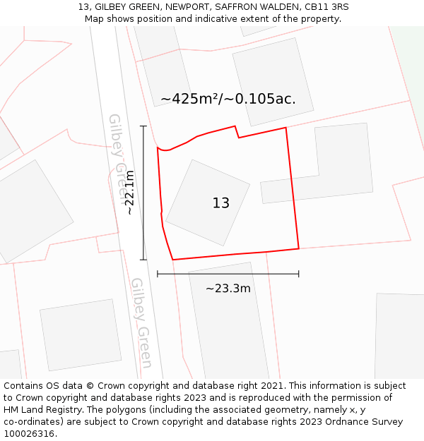 13, GILBEY GREEN, NEWPORT, SAFFRON WALDEN, CB11 3RS: Plot and title map