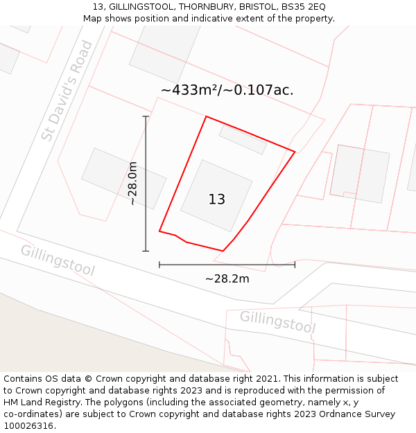 13, GILLINGSTOOL, THORNBURY, BRISTOL, BS35 2EQ: Plot and title map