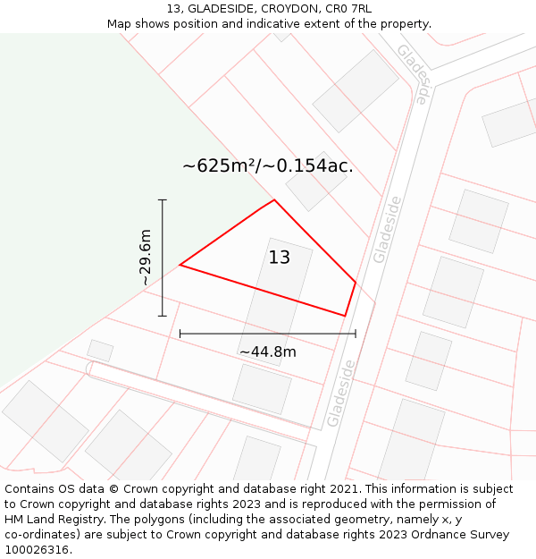 13, GLADESIDE, CROYDON, CR0 7RL: Plot and title map