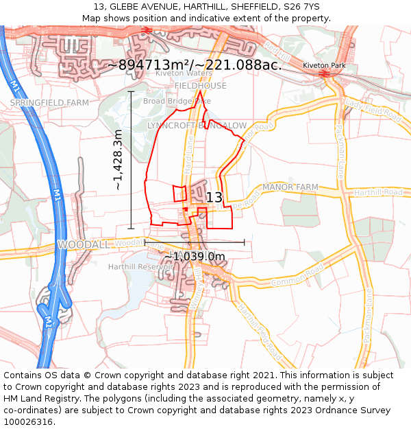 13, GLEBE AVENUE, HARTHILL, SHEFFIELD, S26 7YS: Plot and title map