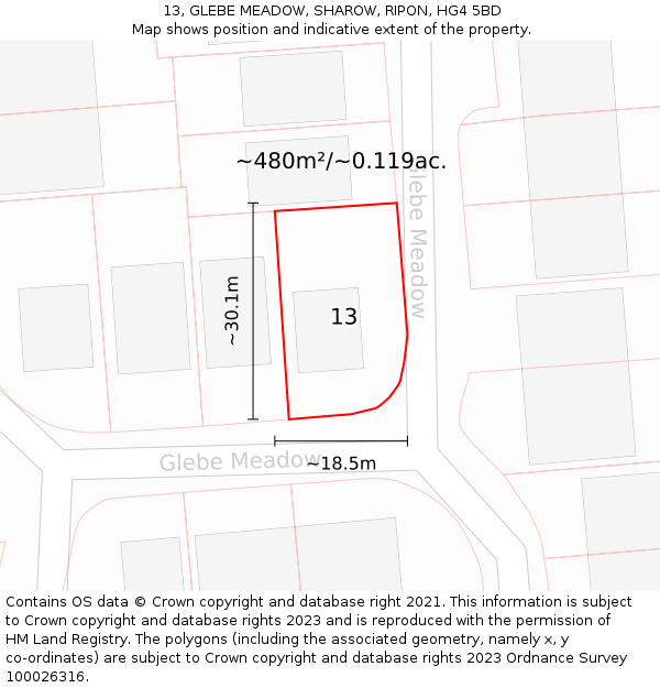 13, GLEBE MEADOW, SHAROW, RIPON, HG4 5BD: Plot and title map