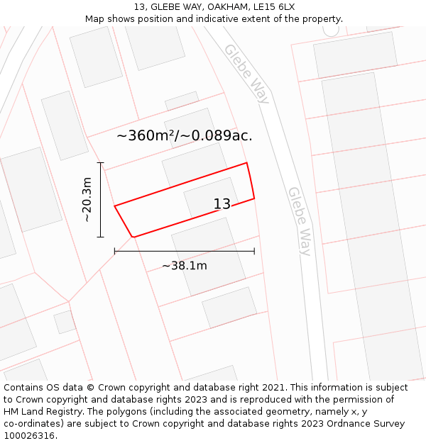 13, GLEBE WAY, OAKHAM, LE15 6LX: Plot and title map