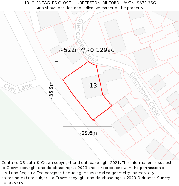 13, GLENEAGLES CLOSE, HUBBERSTON, MILFORD HAVEN, SA73 3SG: Plot and title map