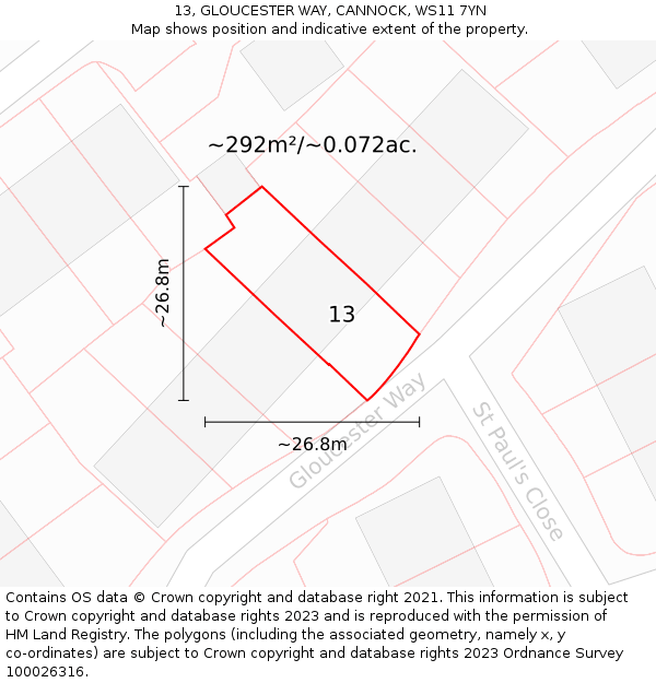 13, GLOUCESTER WAY, CANNOCK, WS11 7YN: Plot and title map
