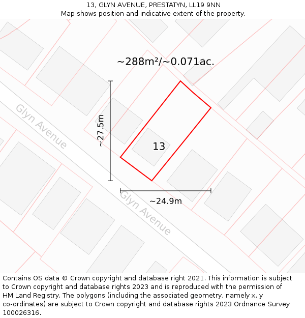 13, GLYN AVENUE, PRESTATYN, LL19 9NN: Plot and title map