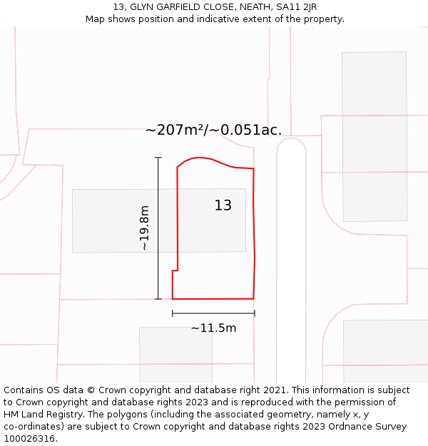 13, GLYN GARFIELD CLOSE, NEATH, SA11 2JR: Plot and title map