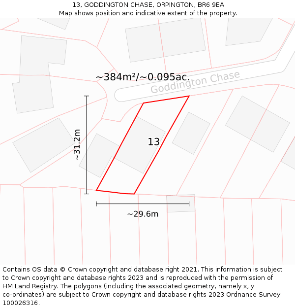 13, GODDINGTON CHASE, ORPINGTON, BR6 9EA: Plot and title map