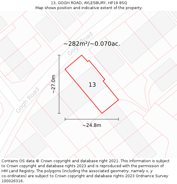 13, GOGH ROAD, AYLESBURY, HP19 8SQ: Plot and title map