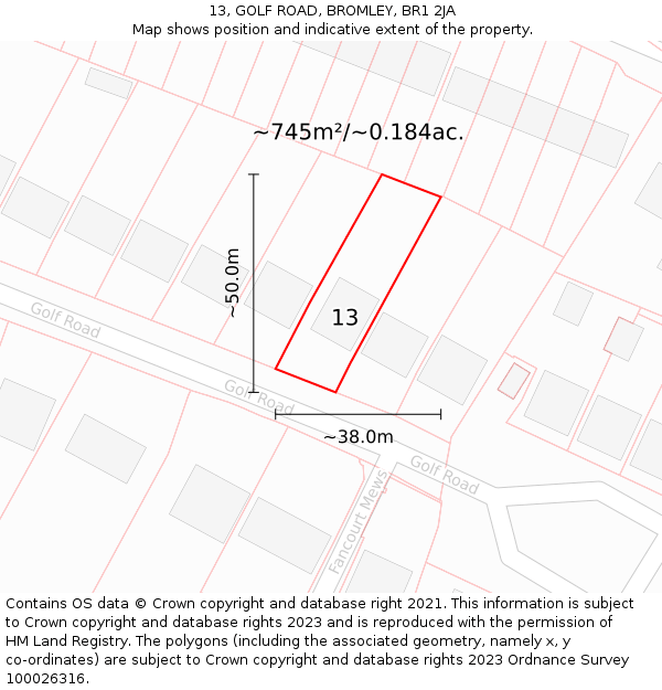 13, GOLF ROAD, BROMLEY, BR1 2JA: Plot and title map