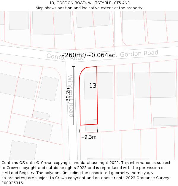 13, GORDON ROAD, WHITSTABLE, CT5 4NF: Plot and title map